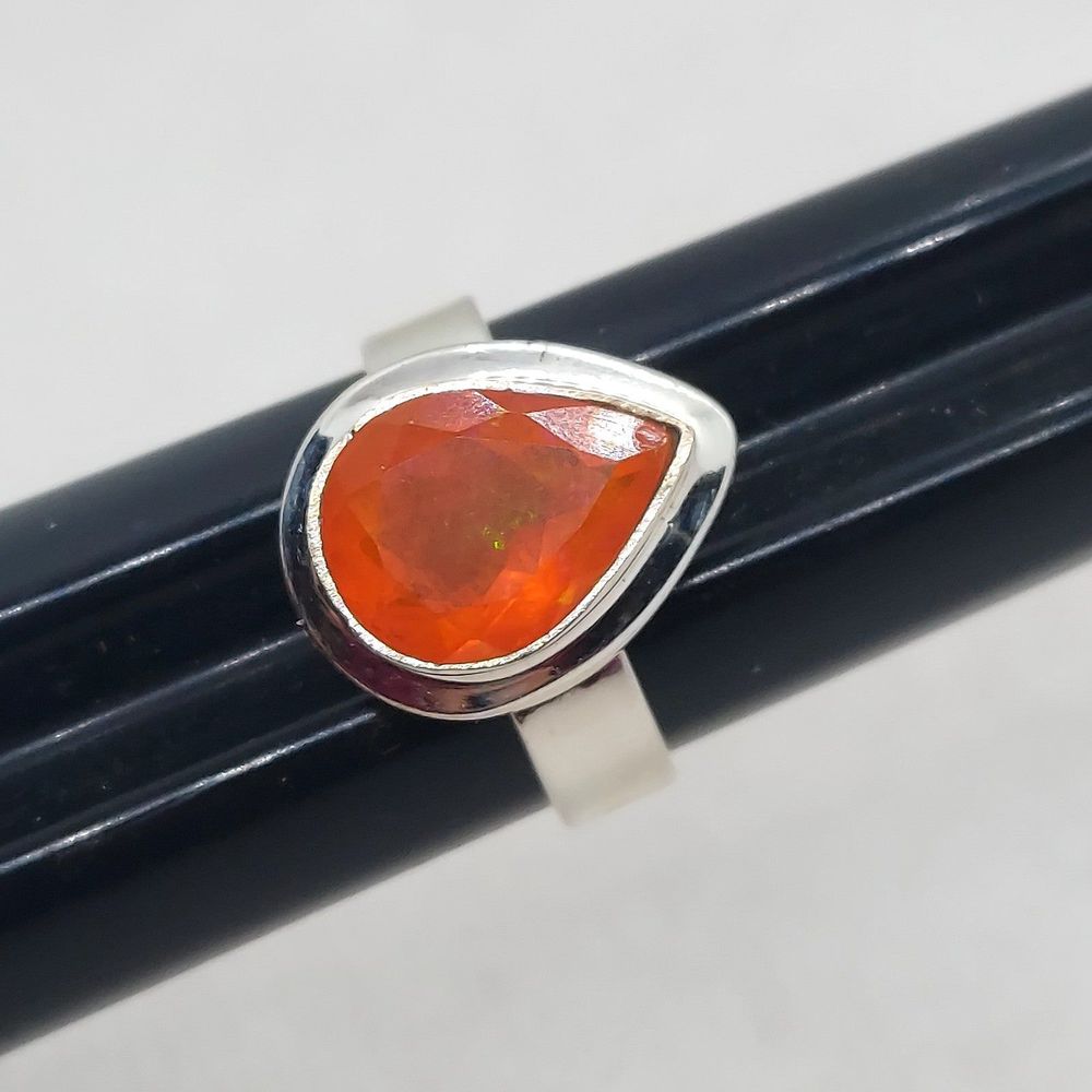 ring Sterling Silver 925 enhanced orange opal size‎ 6.5